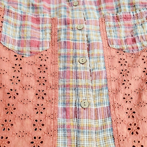 Miss Me Women’s SZ Small Plaid & Lace Button Down Shirt Long Sleeve Western Boho - Picture 6 of 11